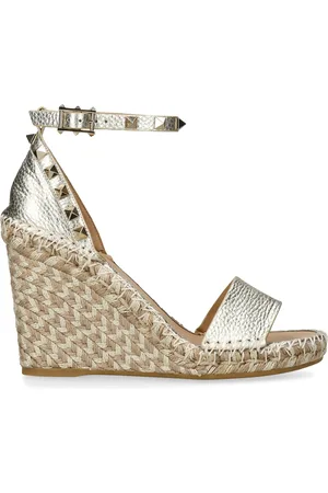 VALENTINO GARAVANI Leather Rockstud Espadrille Wedges 105