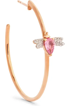BEE GODDESS Diamond and Pink Sapphire Honey Bee Single Hoop Earring