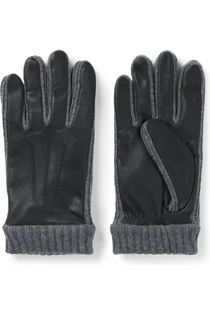 HUGO BOSS Leather Wool-Trim Gloves