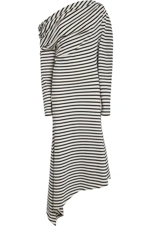 A.W.A.K.E. MODE A. W.A. K.E. Mode Off-The-Shoulder Striped Asymmetric Dress