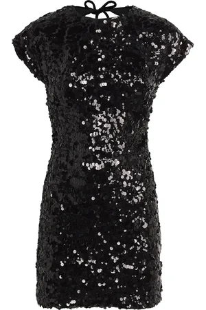 Ganni Velvet Lace-Trim Mini Dress