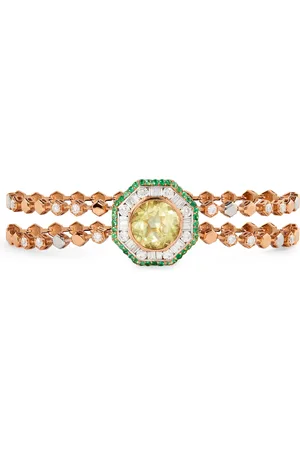 BEE GODDESS Yellow , Diamond, Peridot and Emerald Honeycomb Bracelet