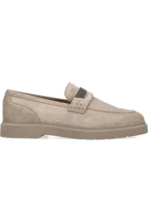 Brunello Cucinelli Suede Monili Bar Penny Loafers