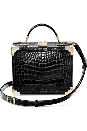 ASPINAL OF LONDON Croc-Embossed Leather Trunk Top-Handle Bag