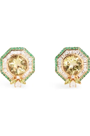 BEE GODDESS Yellow , Diamond, Emerald and Peridot Honeycomb Bee Earrings