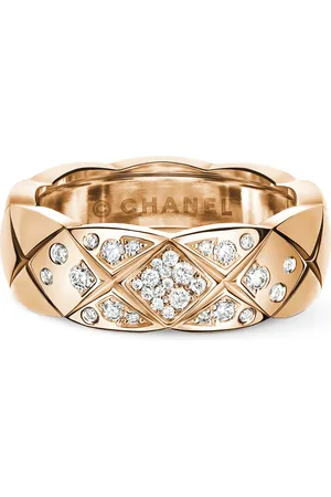 CHANEL Small Beige Gold and White Diamond Coco Crush Ring