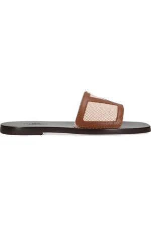 VALENTINO GARAVANI Canvas Leather-Trimmed Check Slides