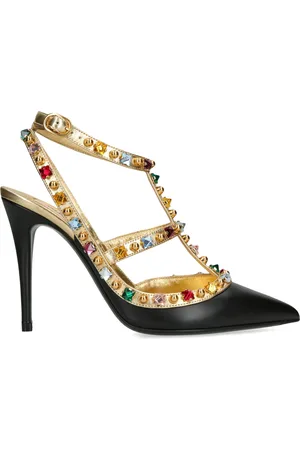 VALENTINO GARAVANI Leather Strass-Embellished Rockstud Heels 100