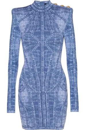 Balmain Jacquard Denim-Effect Mini Dress