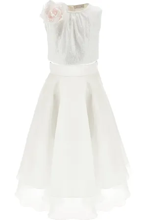 MONNALISA Flower-Appliqué Top and Skirt Set