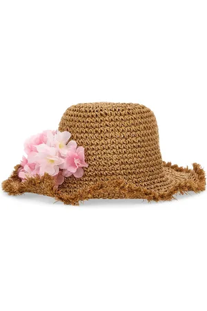 MONNALISA Straw Floral-Embellished Sun Hat