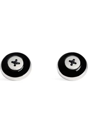 Babette Wasserman Rhodium-Plated Enamel Button Cufflinks