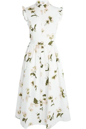 Erdem Cotton Poplin Floral Print Shirt Dress