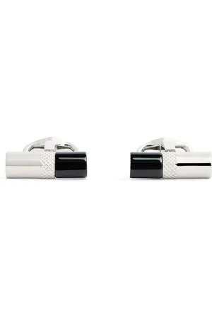 Babette Wasserman Rhodium-Plated Stone Bar Cufflinks