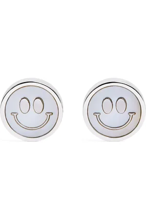 Babette Wasserman Rhodium-Plated Smiley Face Cufflinks