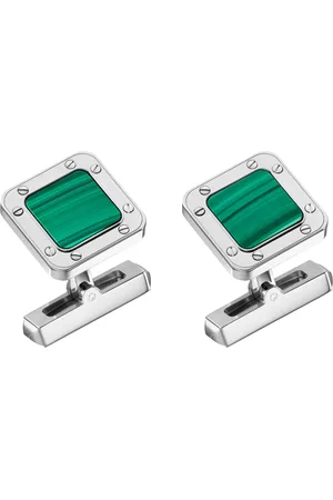 Cartier Sterling Silver and Malachite Santos de Cufflinks