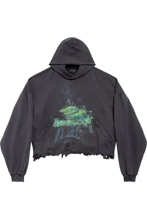 Balenciaga Cotton Cropped Graphic Hoodie