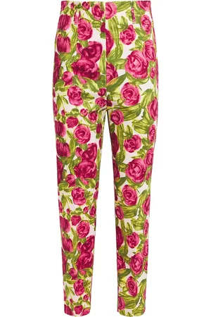 Max Mara Stretch-Cotton Floral Slim Trousers