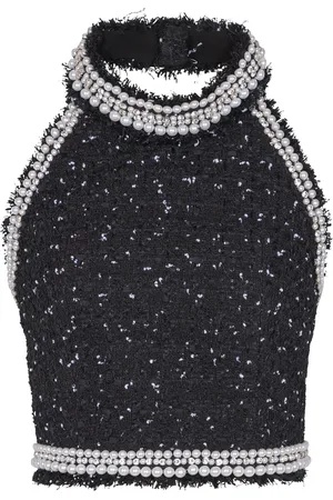 Balmain Tweed Embroidered Halterneck Top