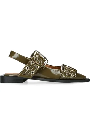 Ganni Leather Buckle Slingback Flats