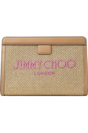 Jimmy Choo Raffia Leather-Trim Avenue Pouch