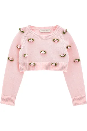 MONNALISA Cotton Rose Appliqué Sweater