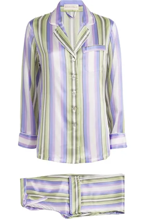 Olivia von Halle Silk Stripe Lila Pyjama Set