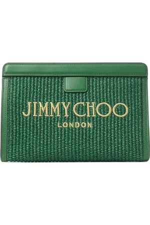 Jimmy Choo Raffia Leather-Trim Avenue Pouch