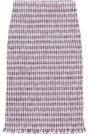 Prada Ruched Check Midi Pencil Skirt