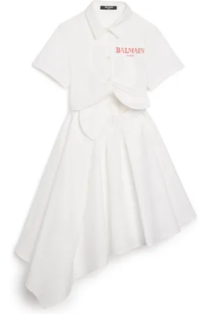 Balmain Cotton Poplin Embroidered Shirt Dress