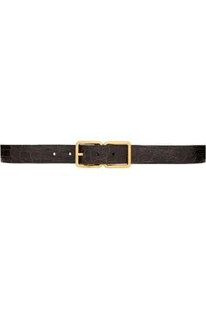 Saint Laurent Leather Croc-Embossed Belt