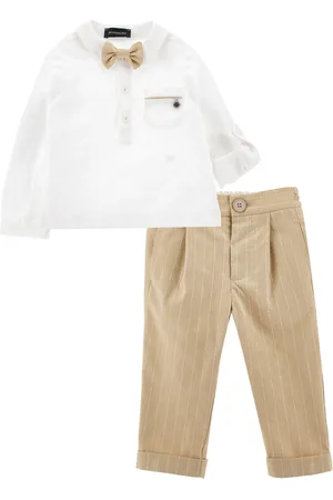 MONNALISA Linen-Cotton Shirt, Trousers and Bow Tie Set