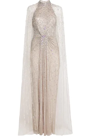Jenny Packham Crystal-Embellished Cairo Cape Gown