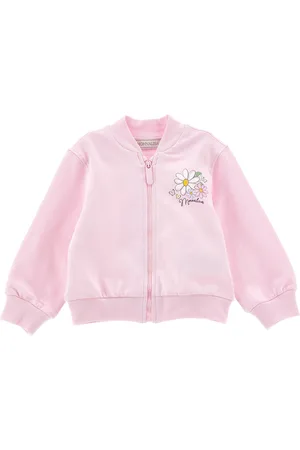 MONNALISA Stretch-Cotton Daisy Zip-Up Sweatshirt