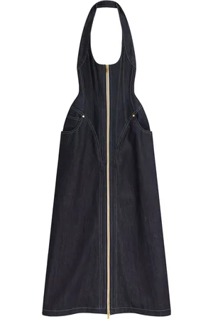 SCHIAPARELLI Denim Halterneck Midi Dress