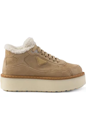 Prada Suede Shearling Platform Sneakers