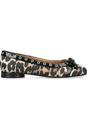 Ganni Leopard Print Eyelet Ballet Flats