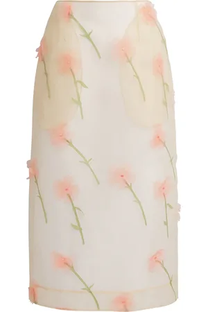 Simone Rocha Organza Floral Pencil Midi Skirt