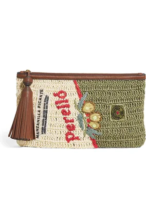 Anya Hindmarch Leather-Raffia Olives Clutch Bag