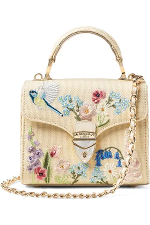 ASPINAL OF LONDON Mini Raffia Floral Embroidery Mayfair Bag