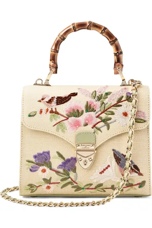 ASPINAL OF LONDON Raffia Floral Embroidery Mayfair Bag