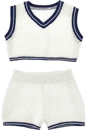 MONNALISA Crochet Sweater Vest and Shorts Set