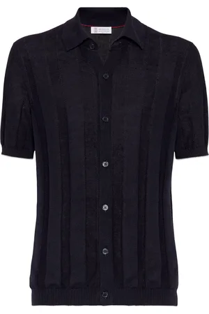 Brunello Cucinelli Linen-Cotton Wide Rib-Knit Polo Cardigan