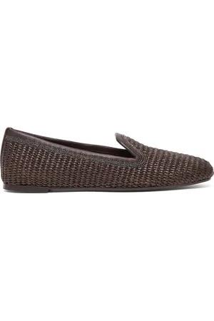 Brunello Cucinelli Techno Raffia Precious Trim Slippers