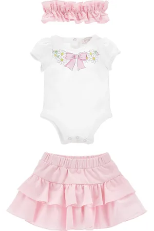 MONNALISA Cotton Bodysuit, Skirt and Headband Set