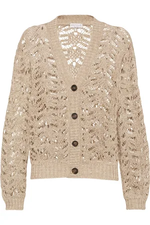 Brunello Cucinelli Linen-Blend Foliage Cardigan