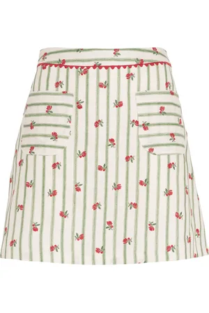 Claudie Pierlot Linen Floral-Embellished A-Line Mini Skirt