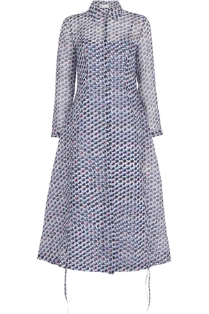 Tory Burch Silk Organza Graphic Print Shirt Dress