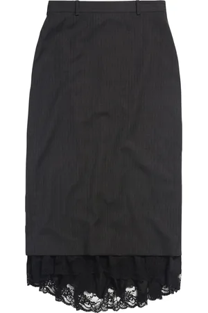 Balenciaga Lace-Trim Pinstripe Pencil Skirt