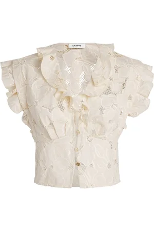Sandro Embroidered Floral Crop Top